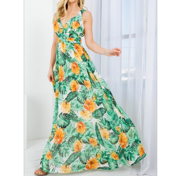 Gorgeous Feminine Chic Tropical Print Maxi Dress - Picture 5 of 9